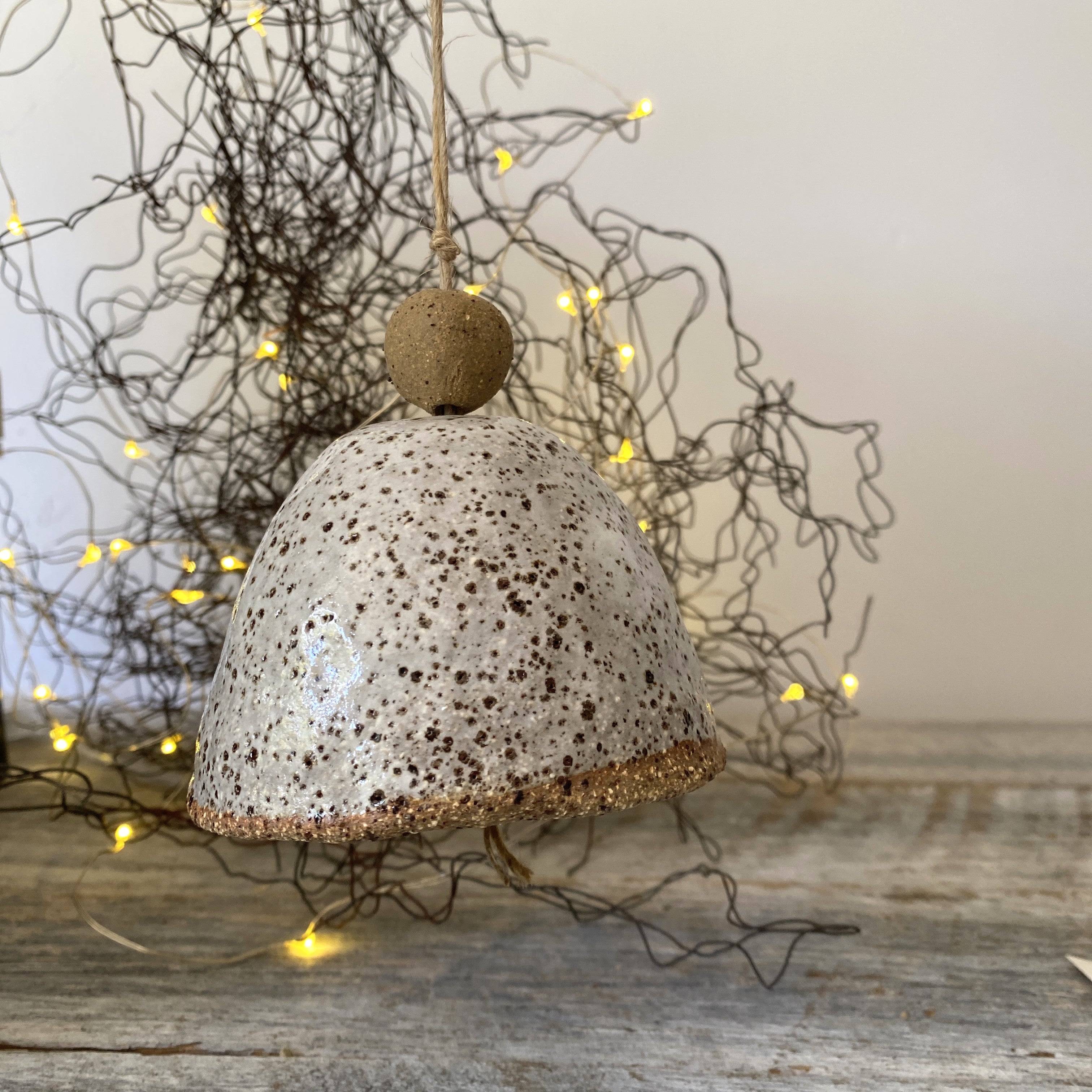 Rustic Ceramic Christmas Bell - White Glaze with speckles