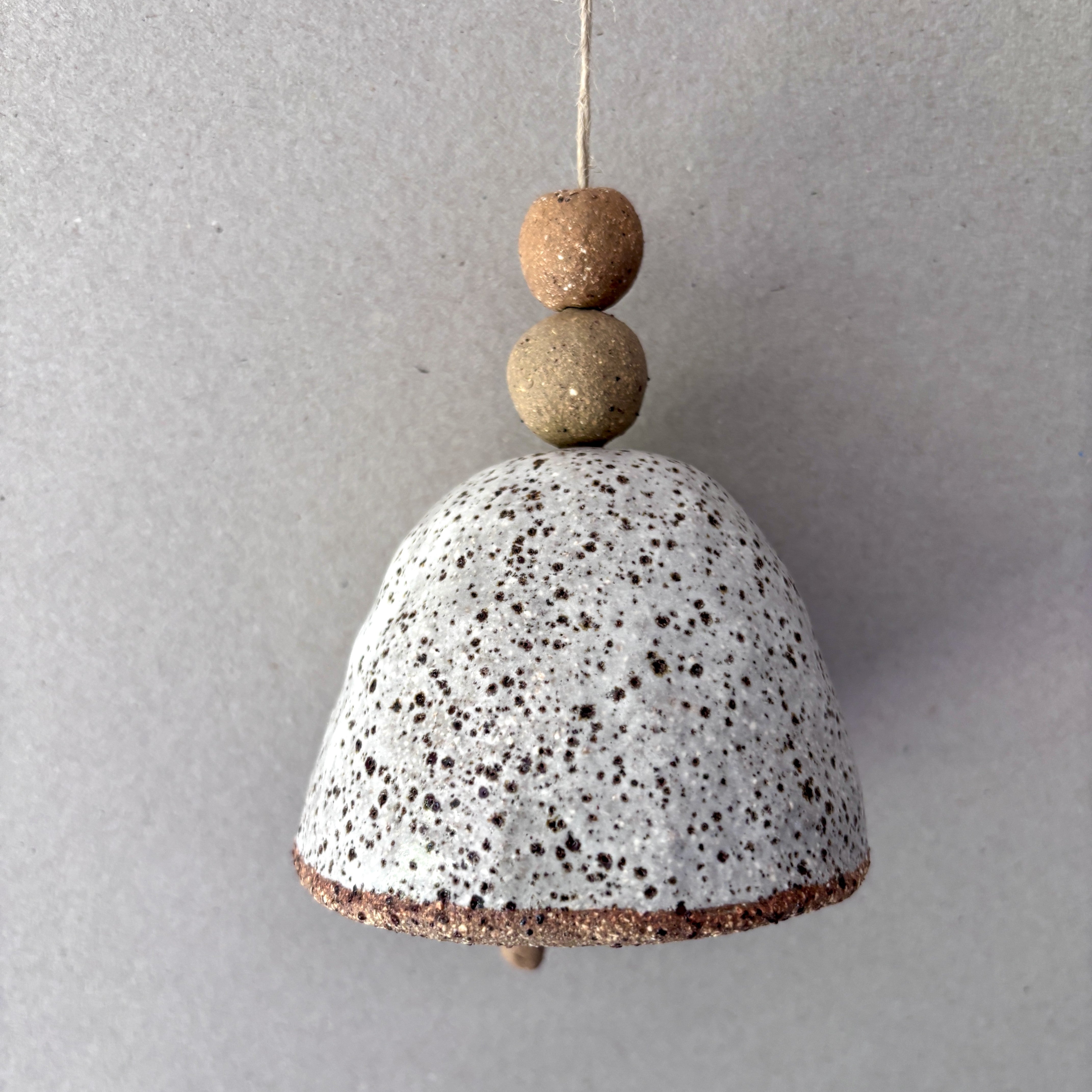 Rustic Ceramic Christmas Bell - White Glaze with speckles