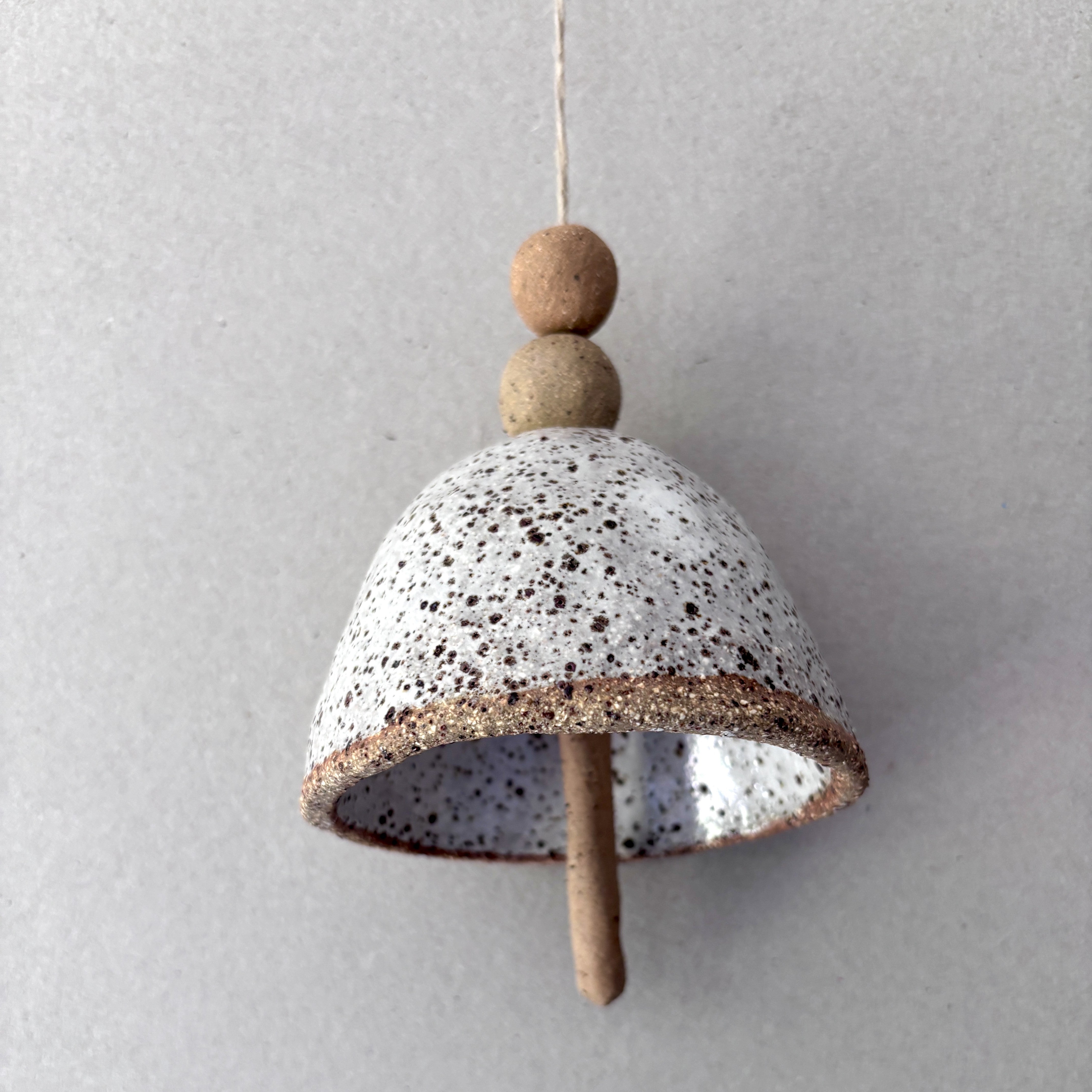 Rustic Ceramic Christmas Bell - White Glaze with speckles