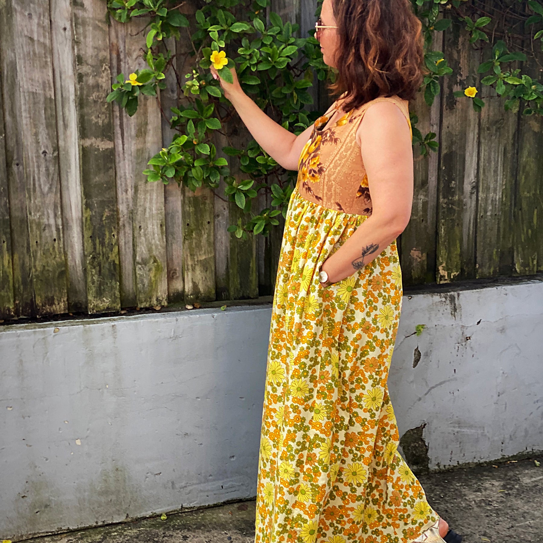 Size 12/14 one of a kind upcycled floral maxi dress