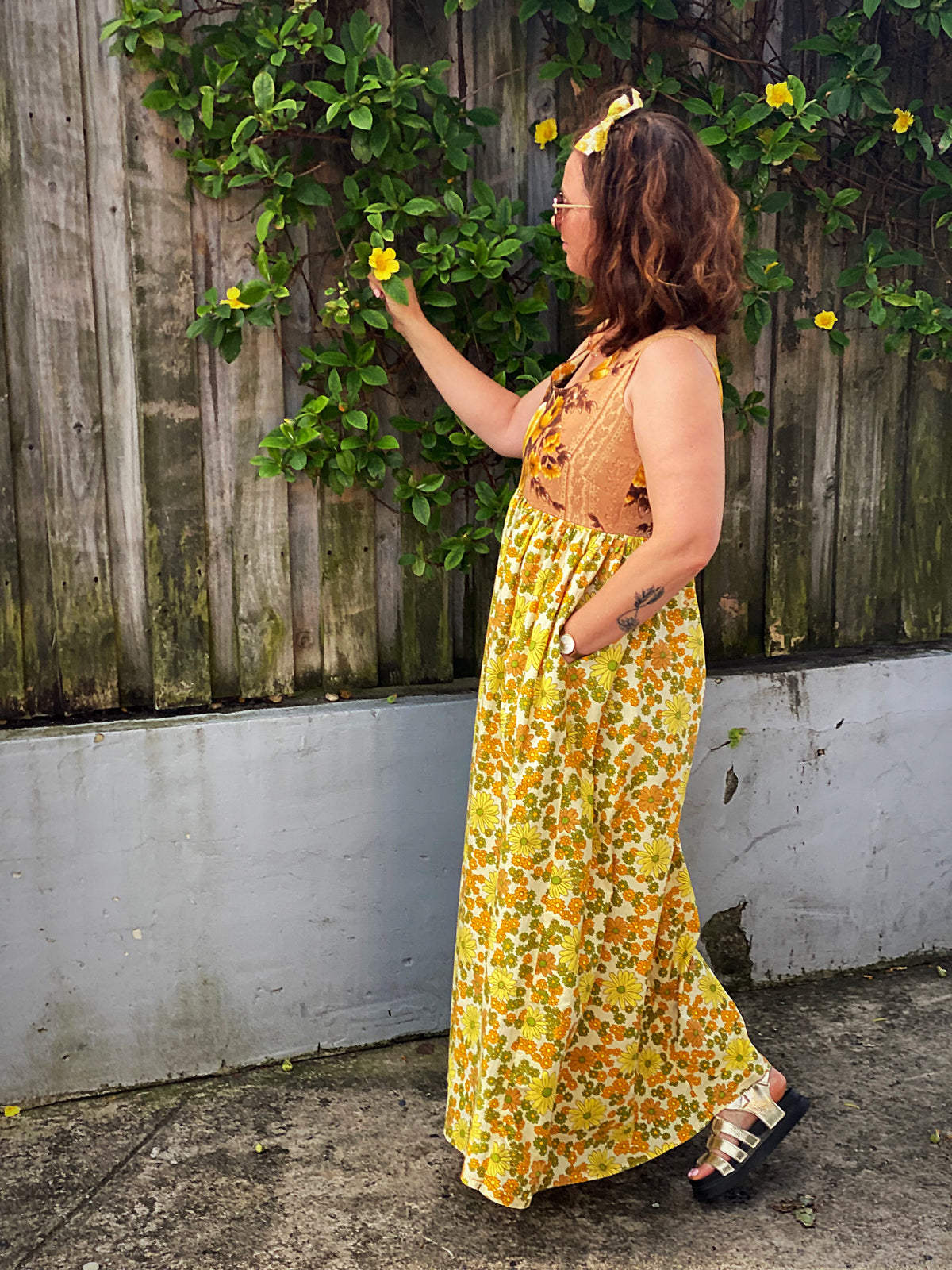 Size 12/14 one of a kind upcycled floral maxi dress