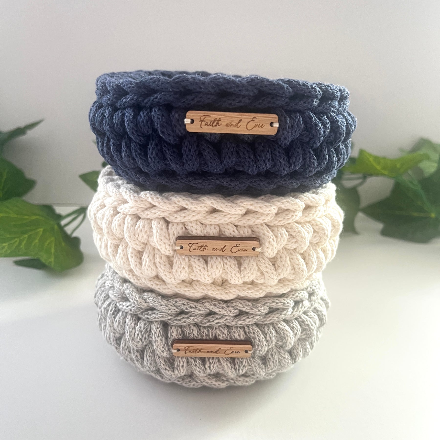 Mini basket - crocheted - colour denim