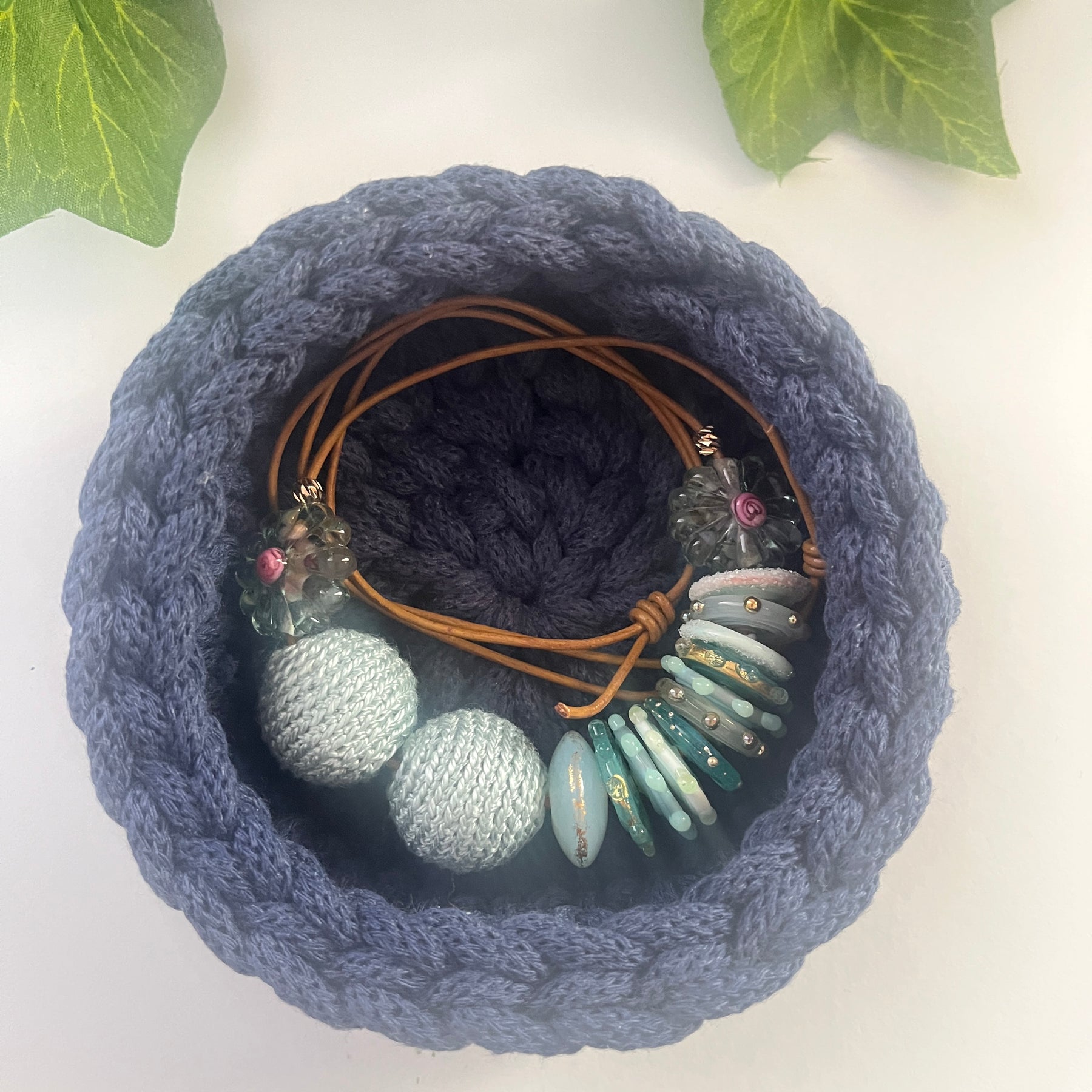 Mini basket - crocheted - colour denim