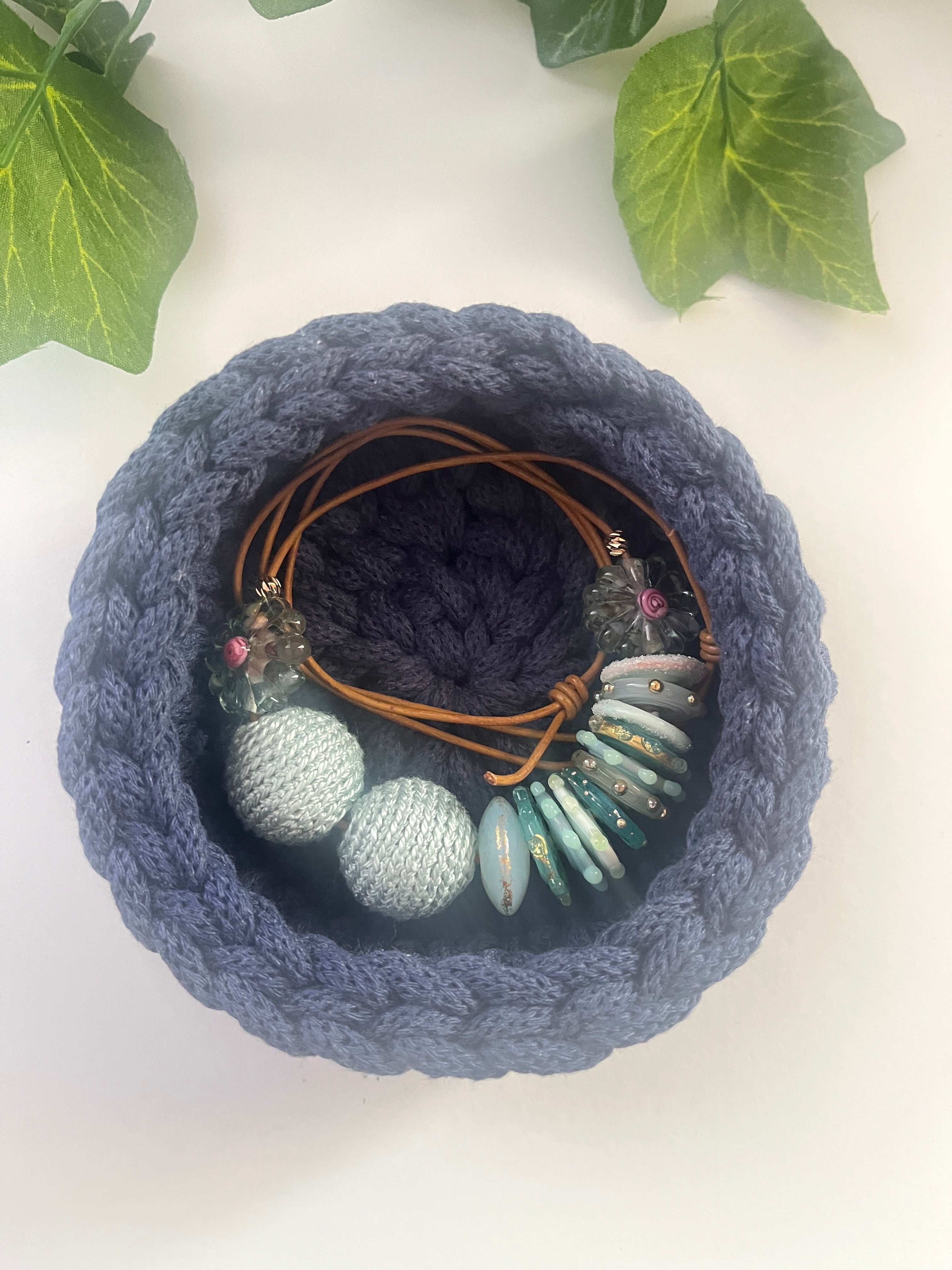 Mini basket - crocheted - colour denim