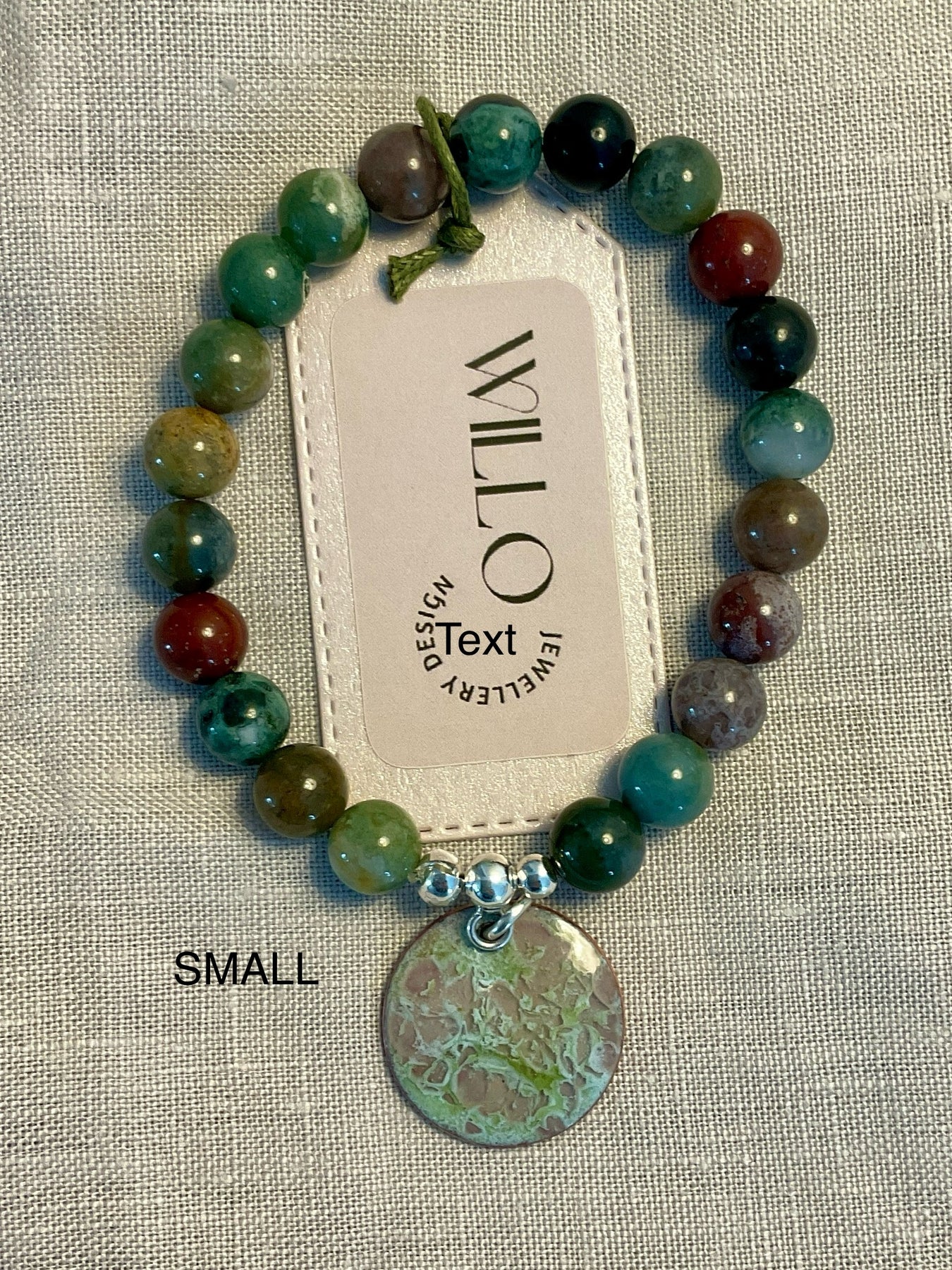 Indian Agate gemstone bracelet with enamel charm