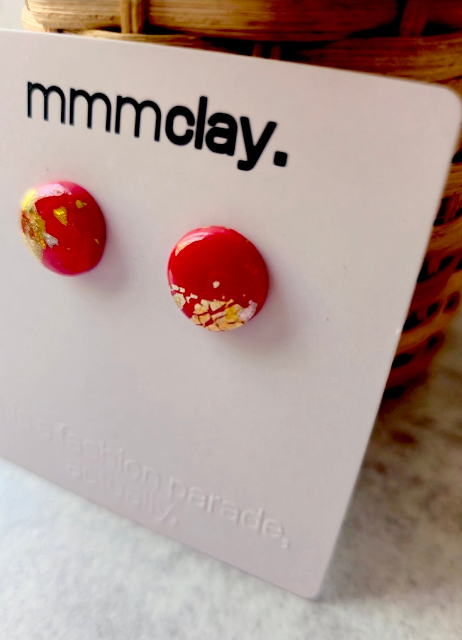 Shiny Red Studs | Polymer Clay Earrings