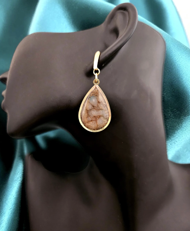 Teardrop Polymer Clay Earrings - Deep Stone with Slate Blue & Gold flecks