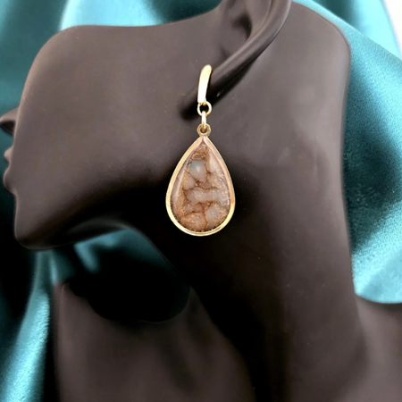 Teardrop Polymer Clay Earrings - Deep Stone with Slate Blue & Gold flecks