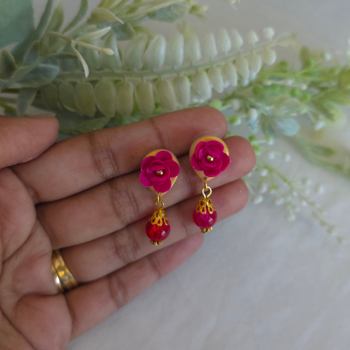 Petite Rose Drops | Handmade Polymer Clay Earrings | Dainty Rose Stud Dangles  | Romantic Floral Jewellery