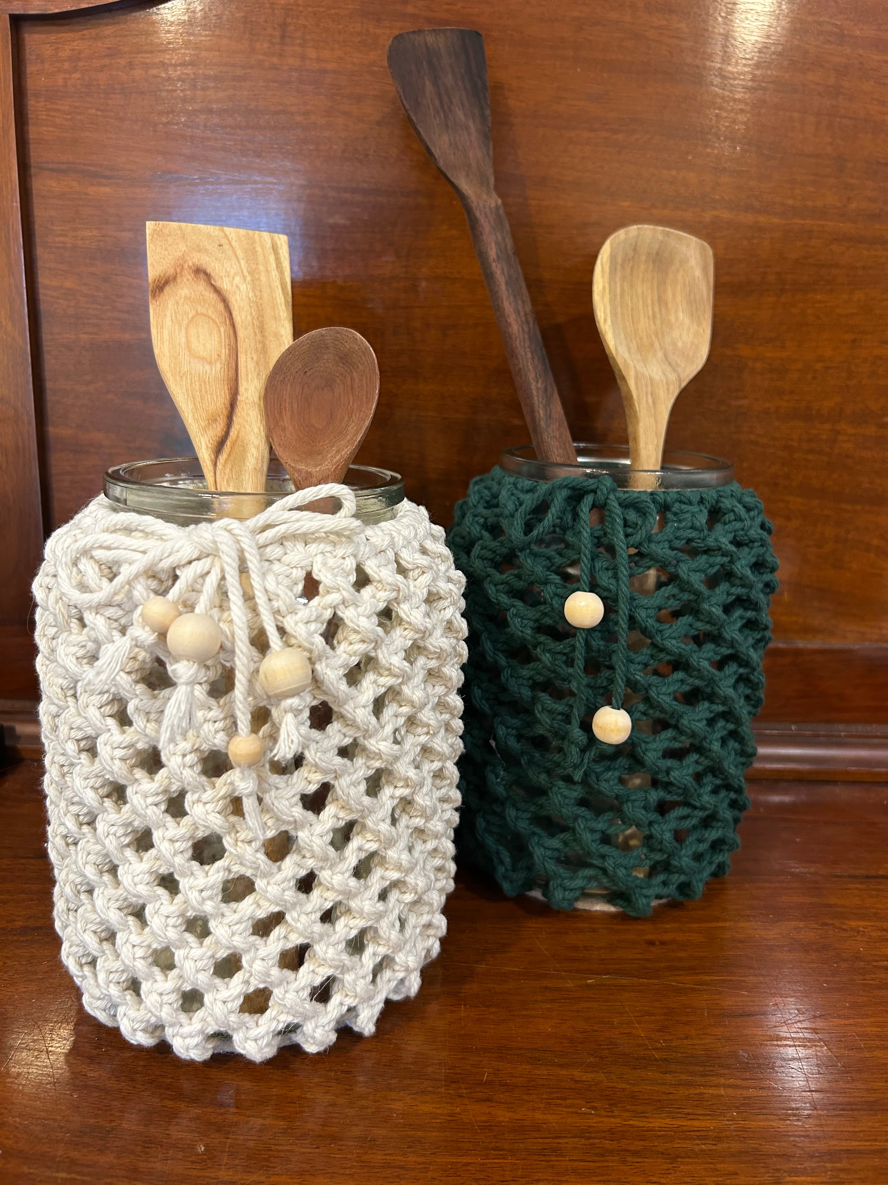 Glass & Macrame Large Utensils Jar.