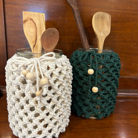 Glass & Macrame Large Utensils Jar.