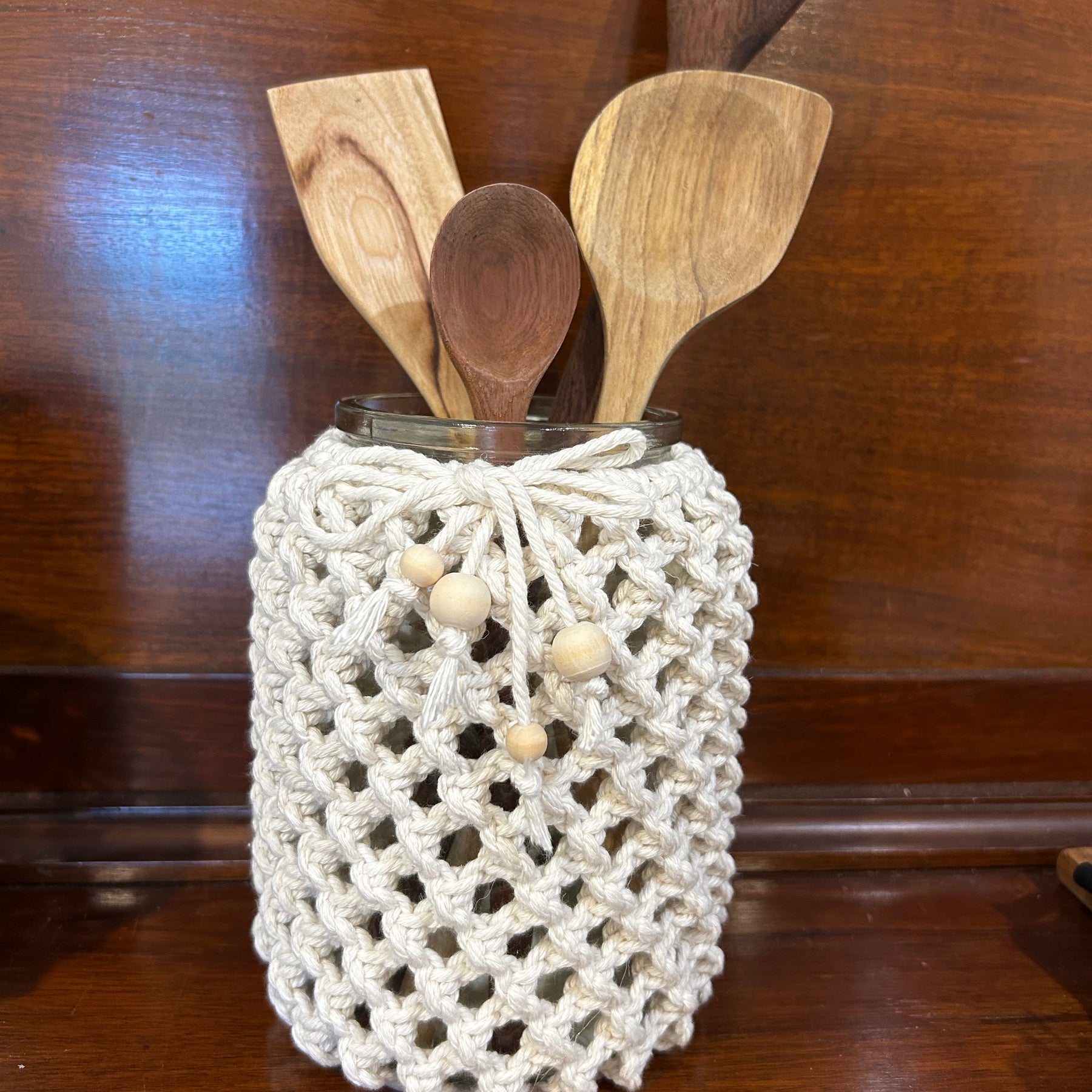 Glass & Macrame Large Utensils Jar.