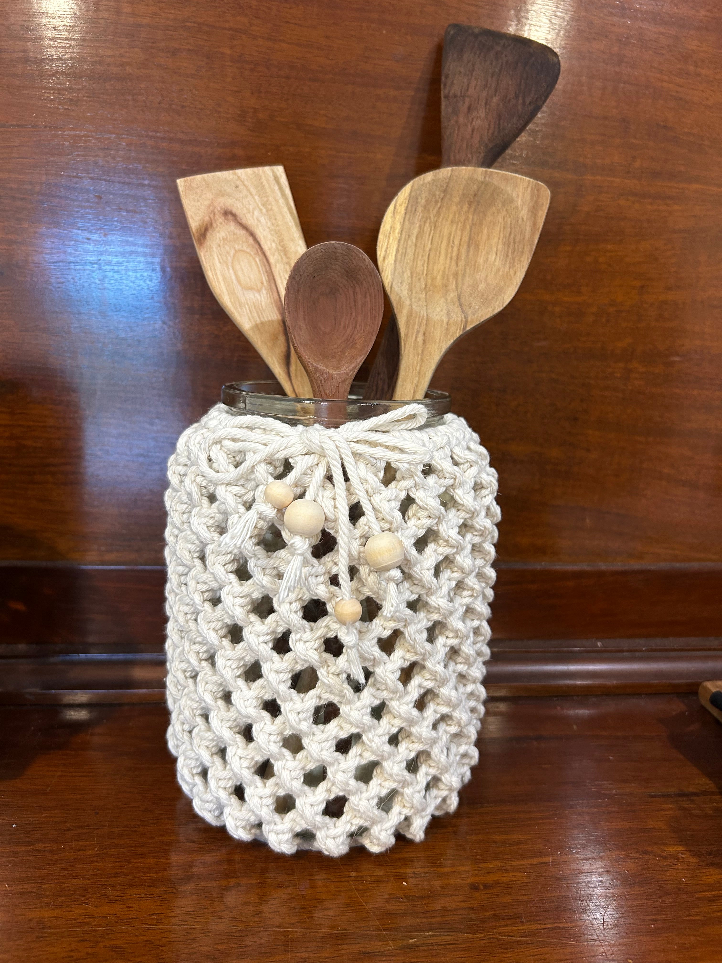 Glass & Macrame Large Utensils Jar.