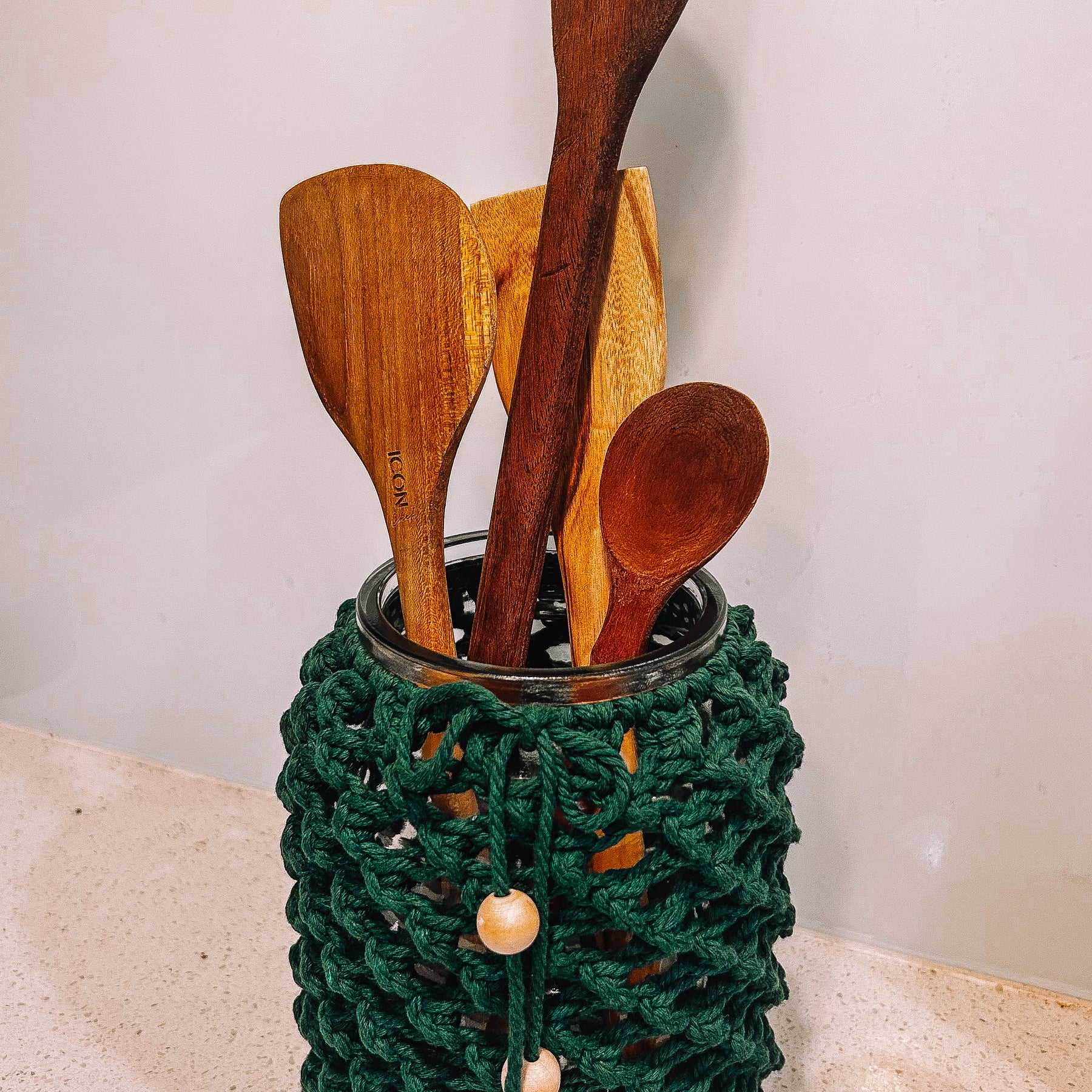 Glass & Macrame Large Utensils Jar.