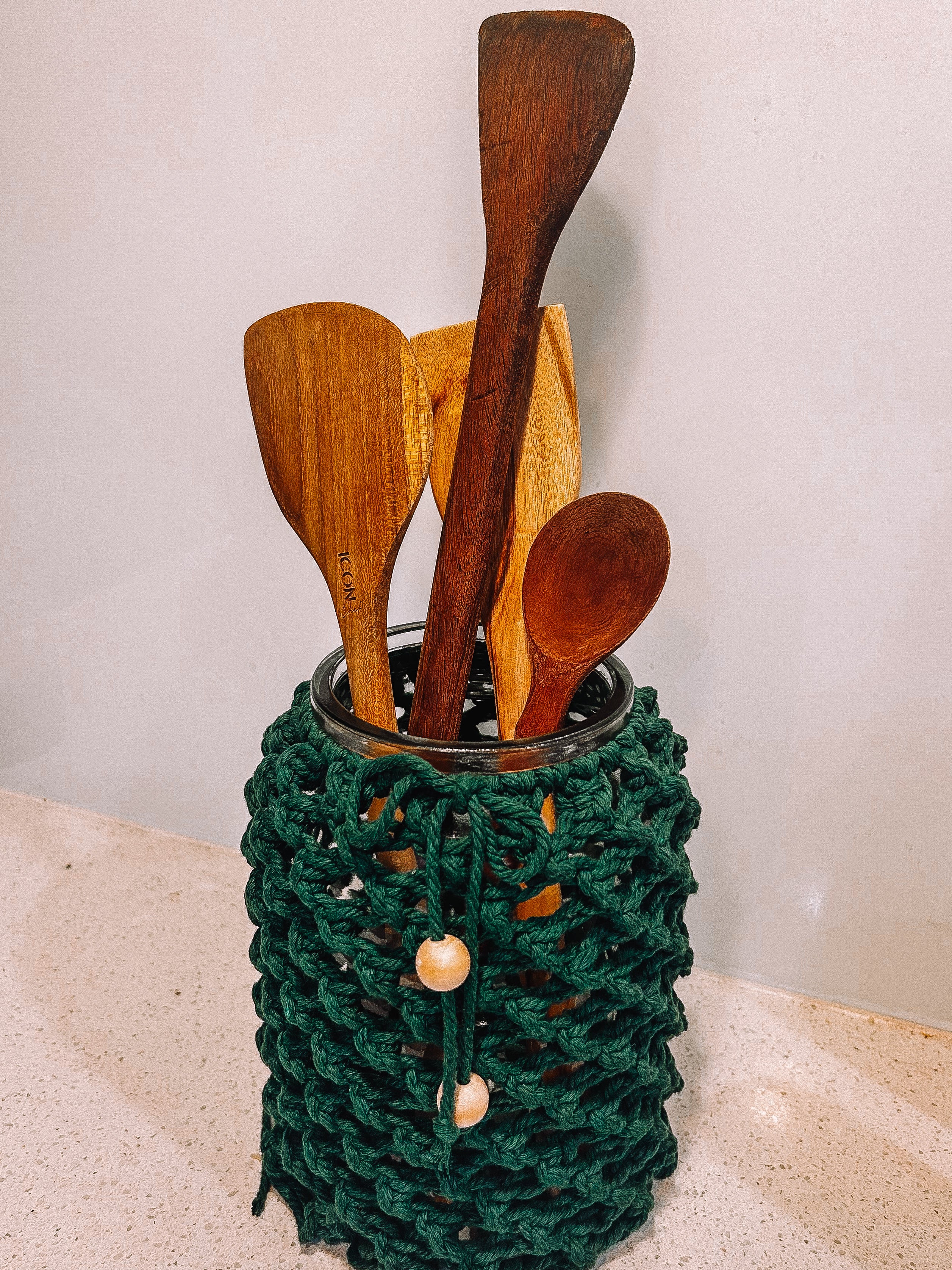 Glass & Macrame Large Utensils Jar.