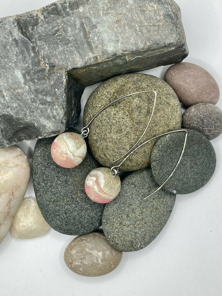 River Rocks pink drop dangle earrings | Handmade Pink Long Earrings Lightweight
