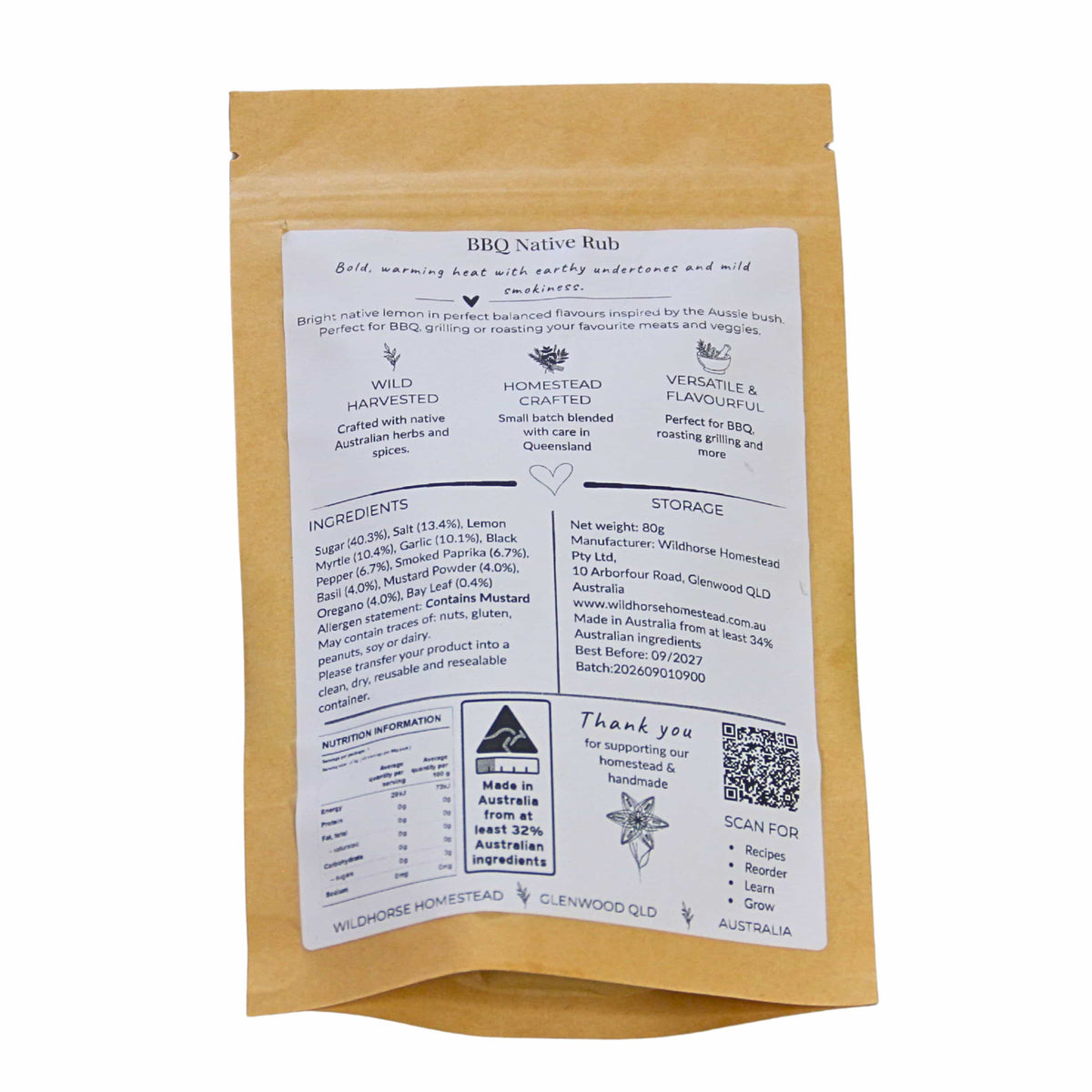 Wildhorse Homestead BBQ Native Rub – 80g