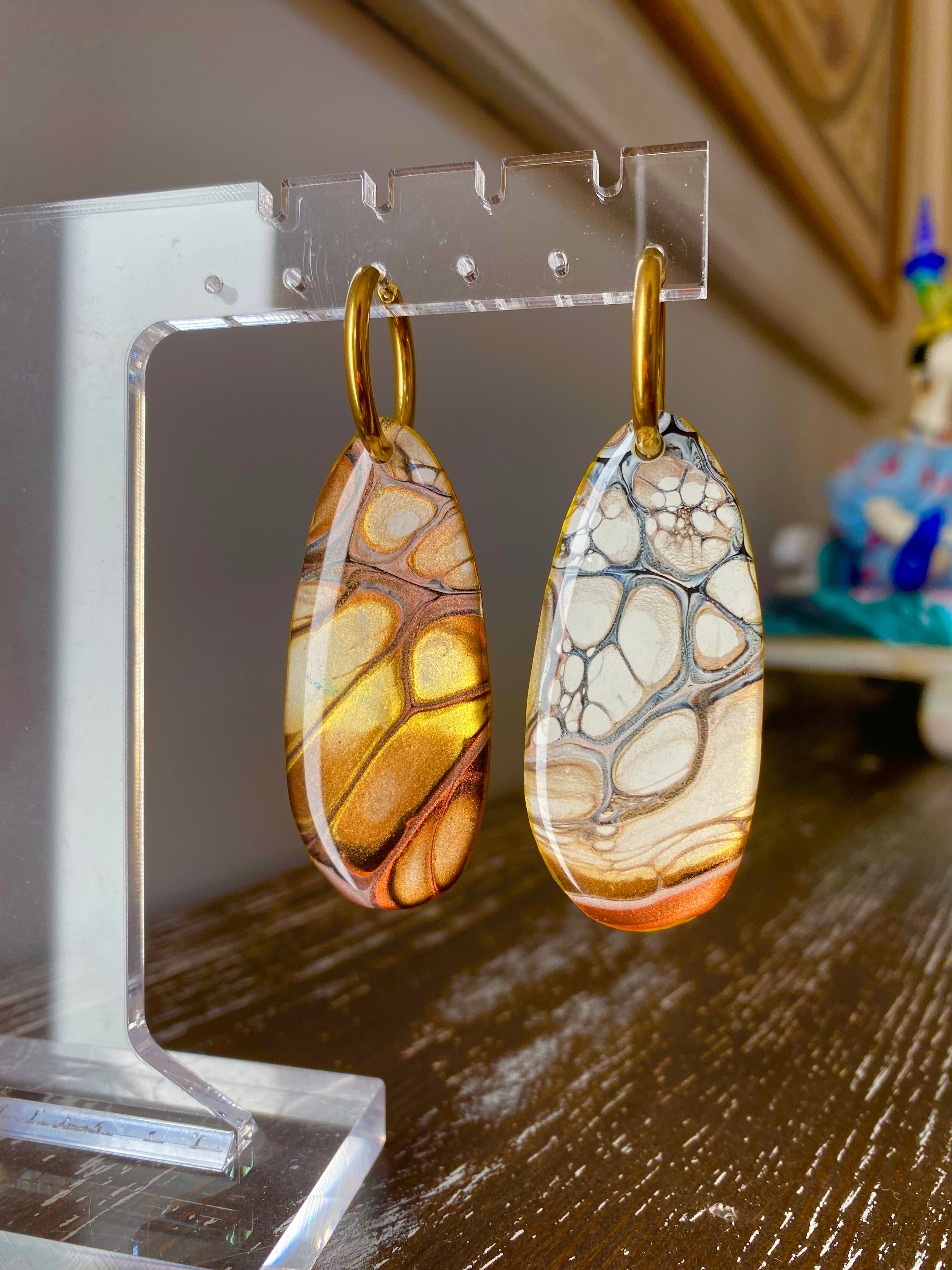 Chocolate Copper and Gold Hoop Earrings