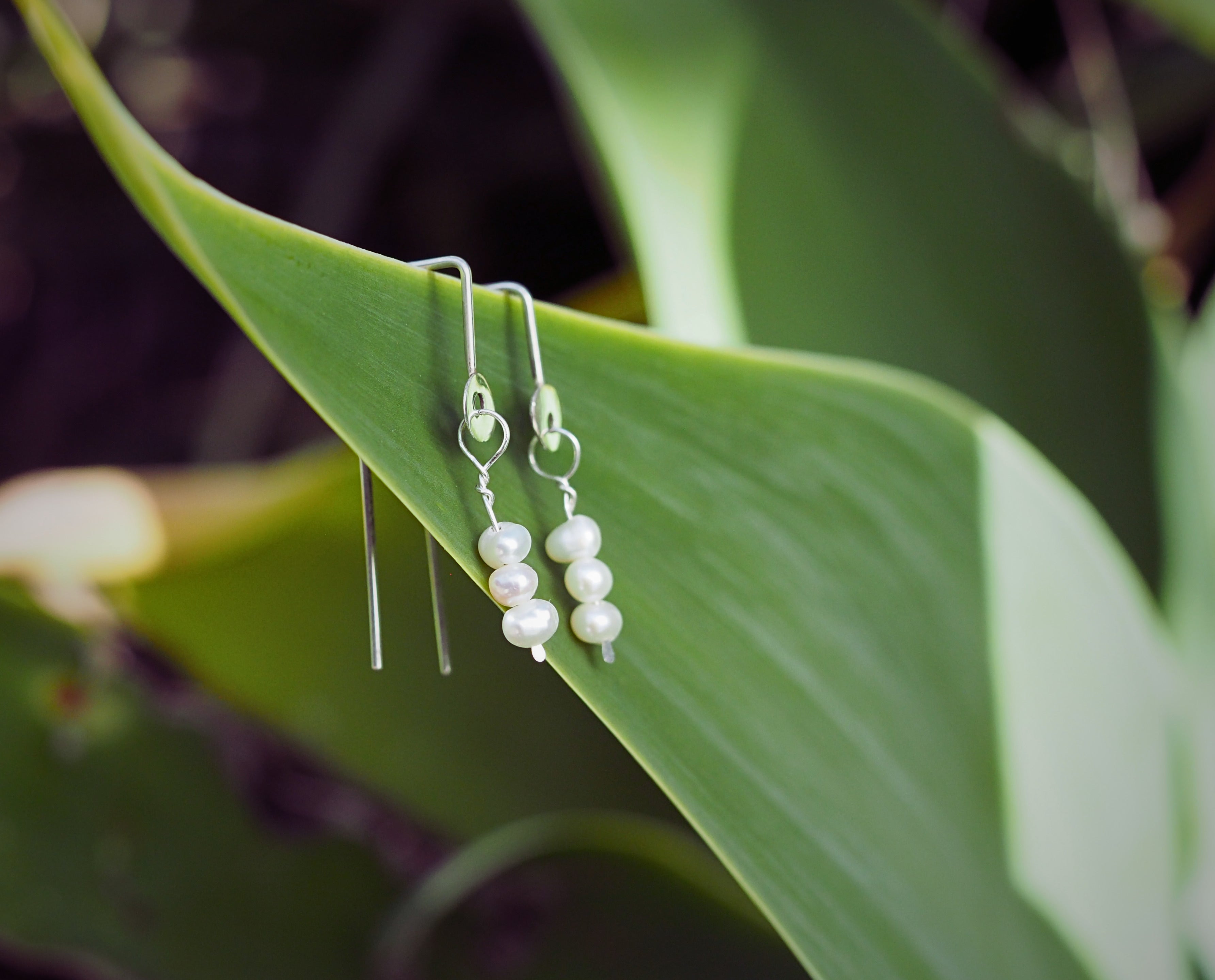 Geometric Threaded Pearl Earrings | Sterling Silver