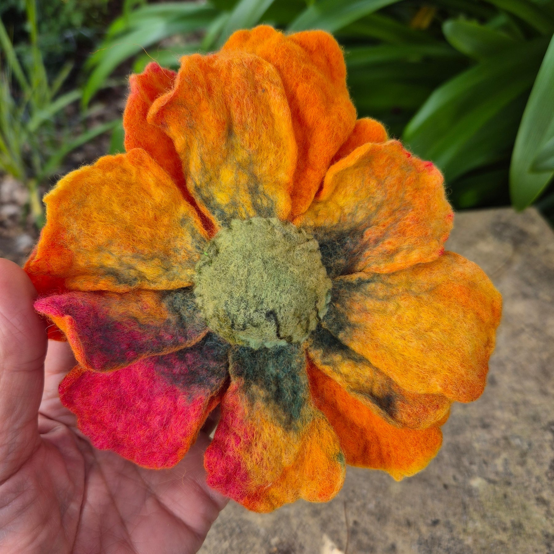 Sunflower Felted Wool Vessel with Flower Lid – Handmade Trinket Bowl
