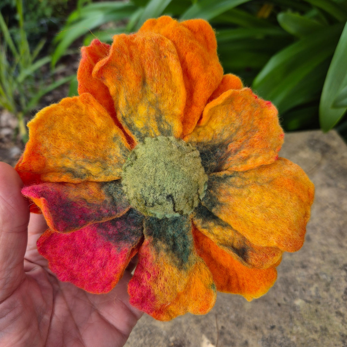 Sunflower Felted Wool Vessel with Flower Lid – Handmade Trinket Bowl