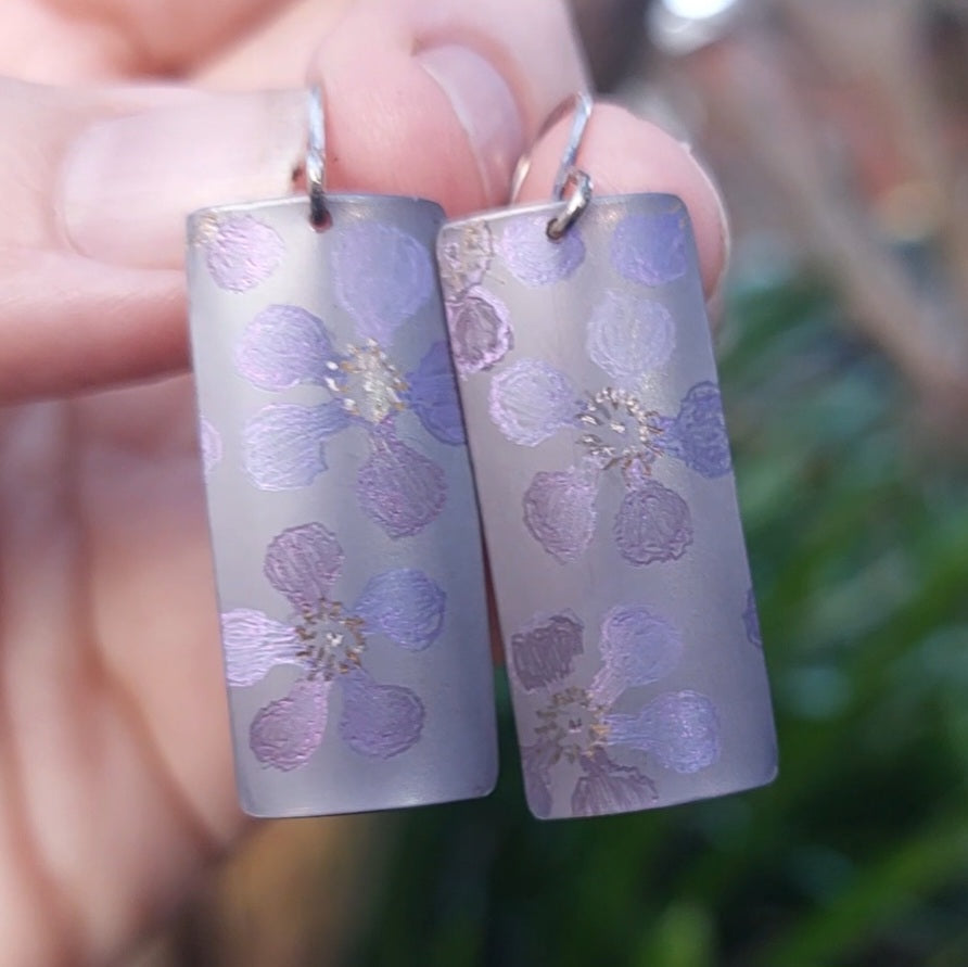 Titanium Dangles with Leptospernum Design- soft grey, pink and purple