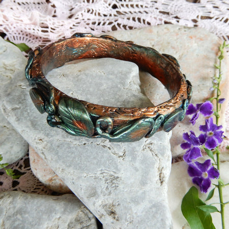 Green & Bronze Chunky Polymer Clay Bangle 