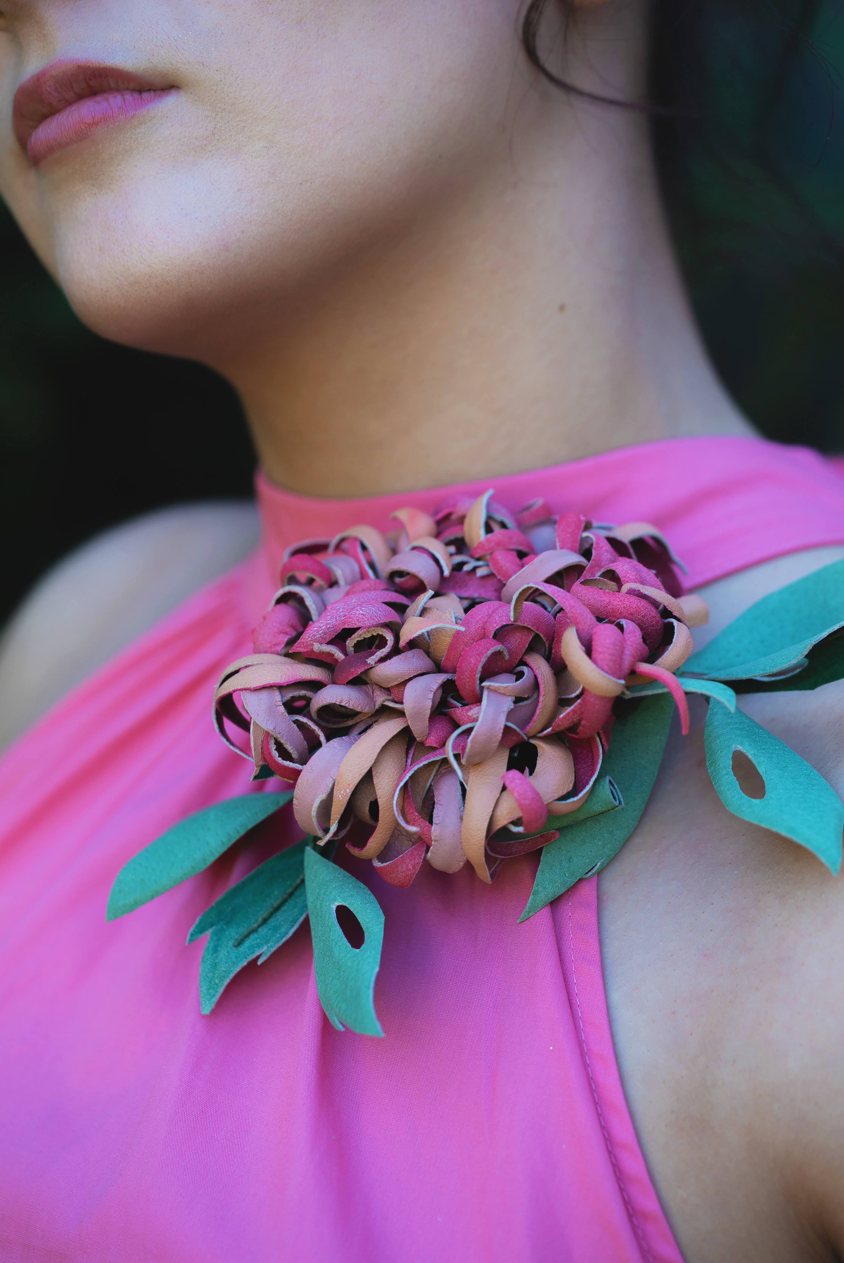 Leather Chrysanthemum “Wild Petals”, Flower Brooch,  Corsage Flower