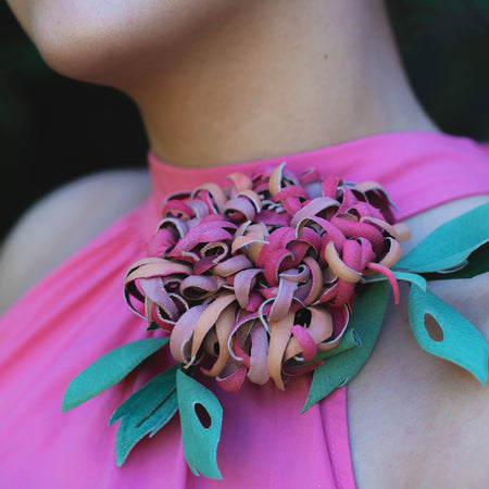 Leather Chrysanthemum “Wild Petals”, Flower Brooch,  Corsage Flower