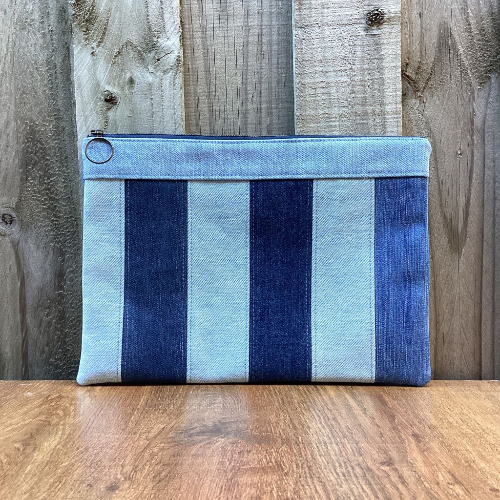 Upcycled Denim Pencil Case – Pale Stripes