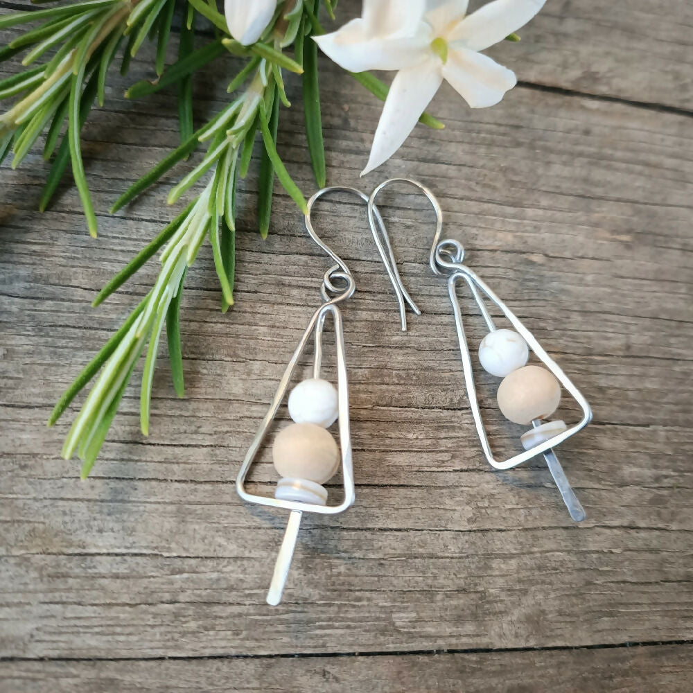 Handmade minimalist christmas tree earrings white natural