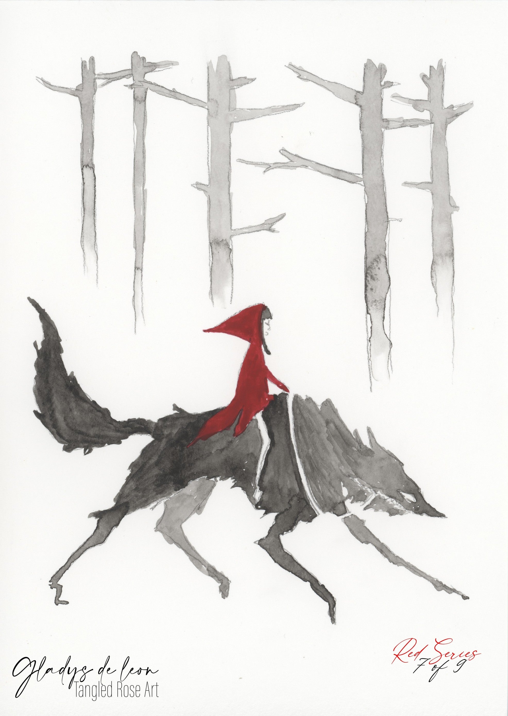 RED SERIES - 7 OF 9 - ARCHIVAL PRINTS AND CARD - TANGLED ROSE ART