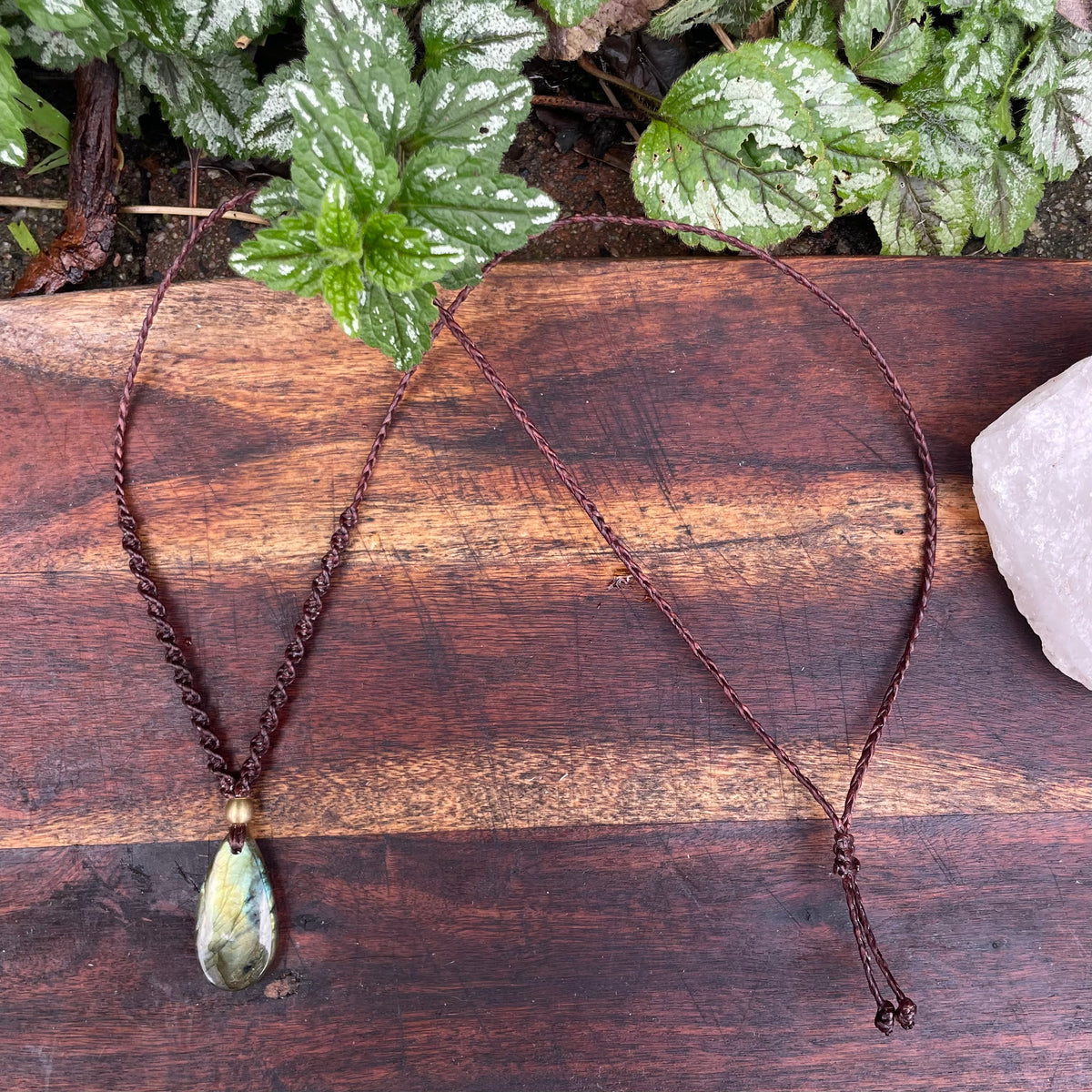 Labradorite Pendant Necklace: Beaded Macrame, Adjustable Boho Gift