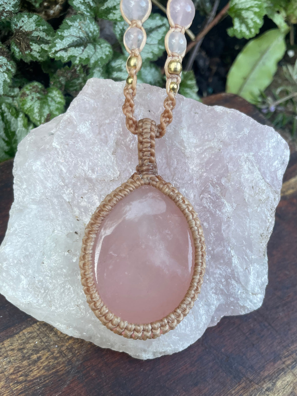 Rose Quartz Macrame Pendant Necklace