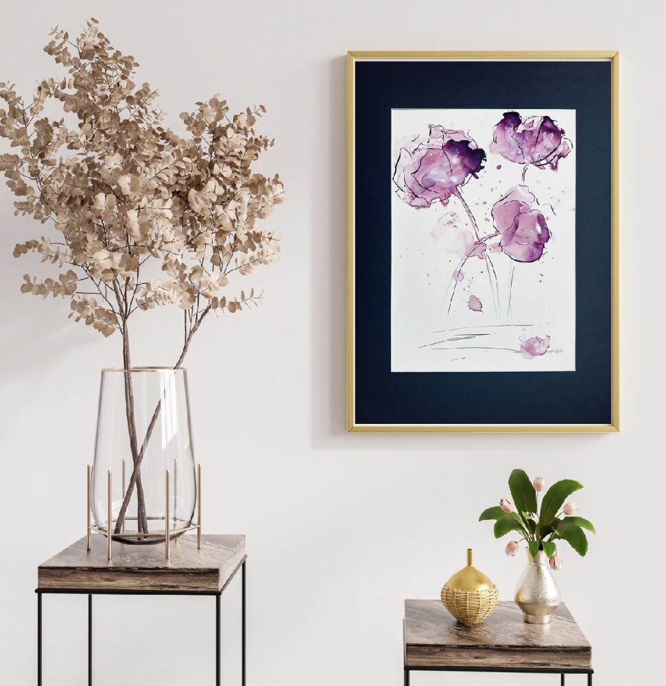 Burgundy Floral Artwork, Minimalist Abstract