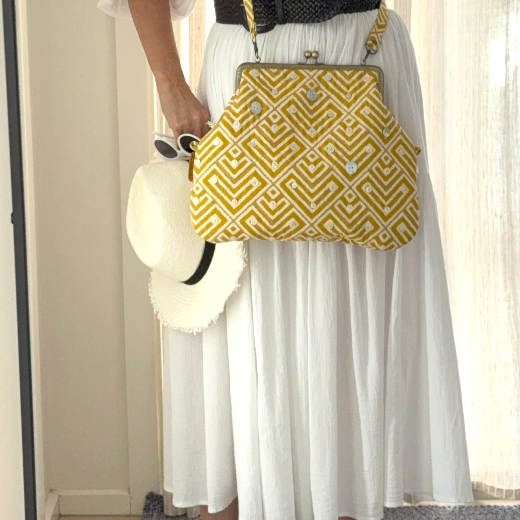 Metal frame oversized purse
