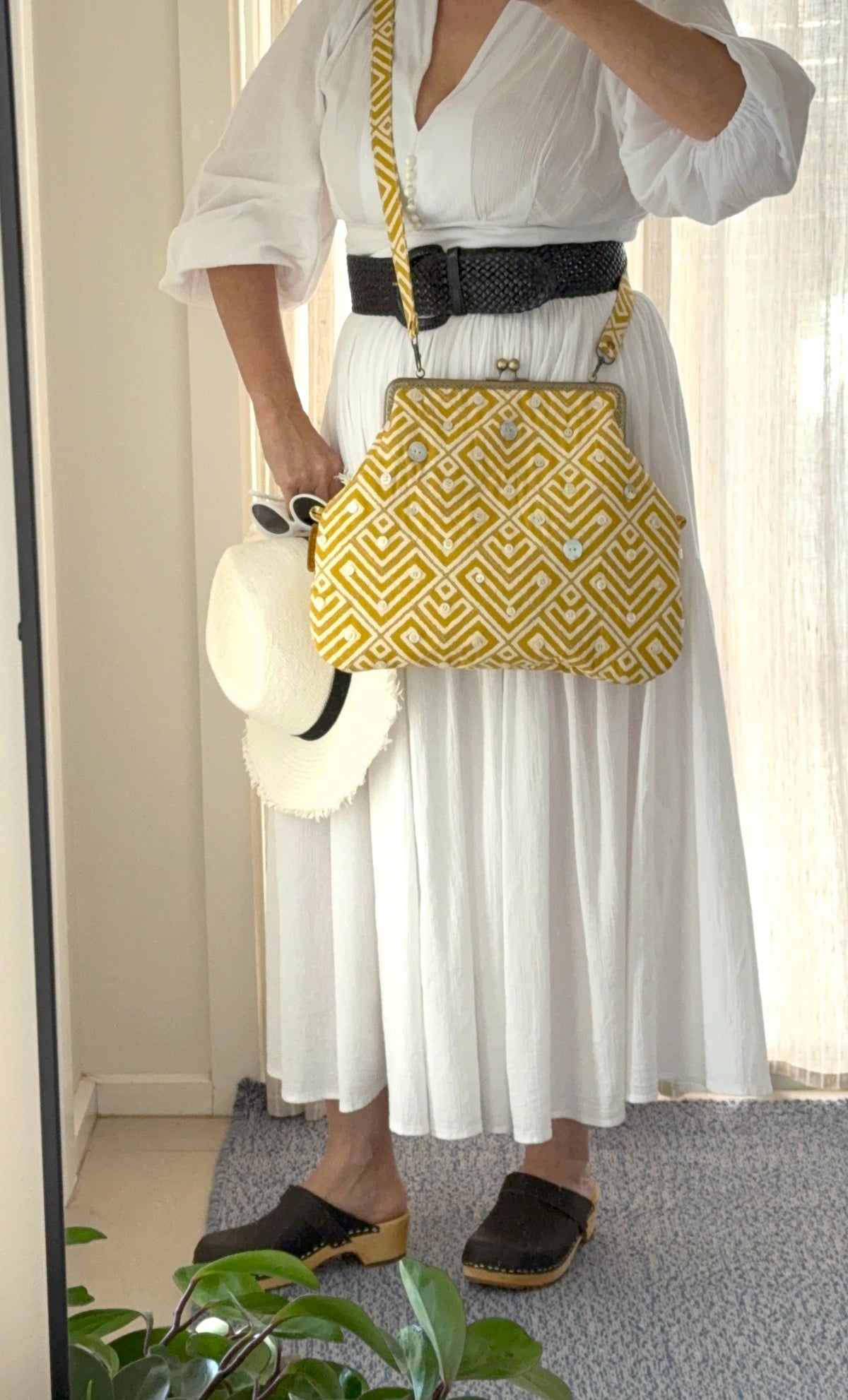 Metal frame oversized purse