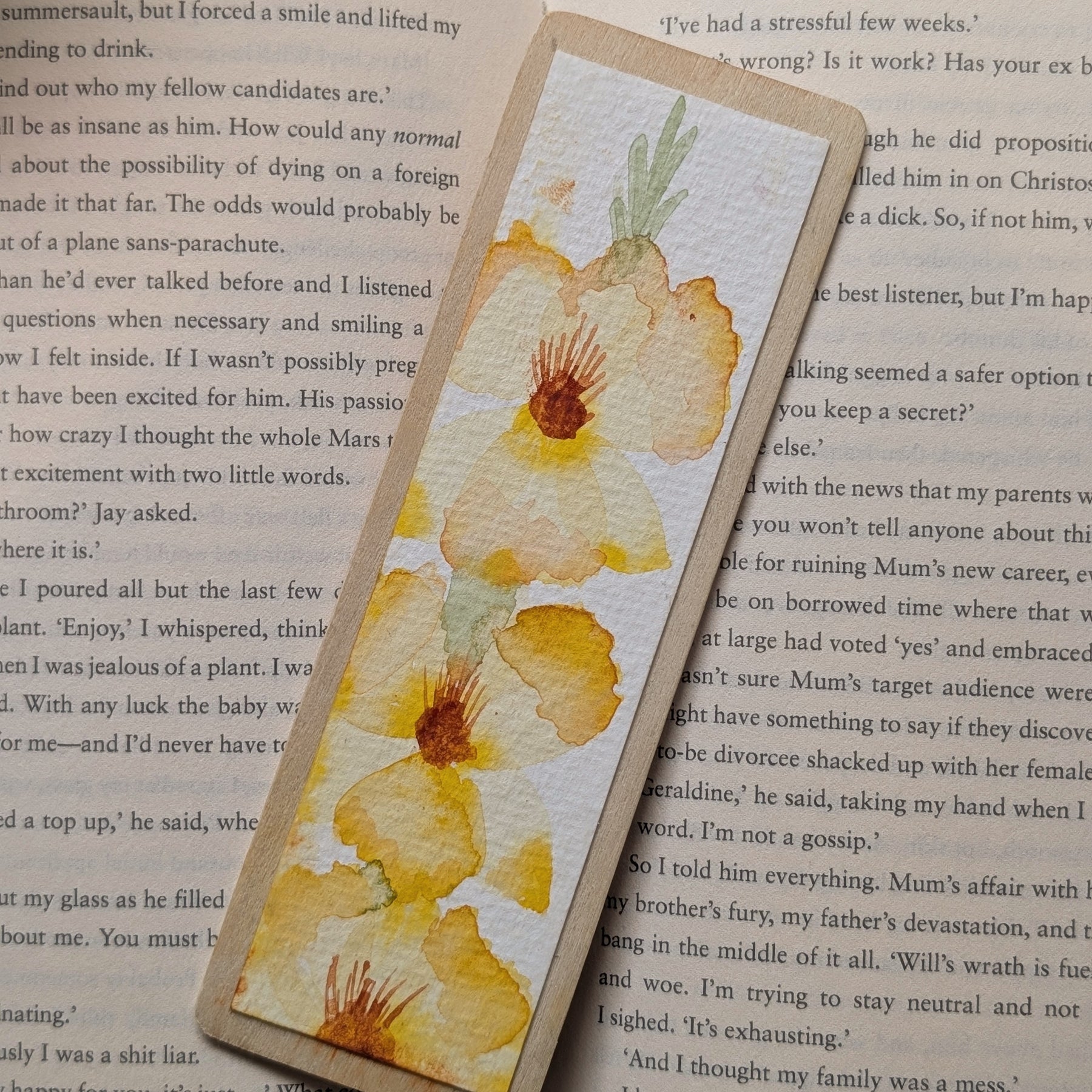 Hand-Painted Gladiolus Wooden Bookmark | Original Watercolour Art | Handmade Gift for Book Lovers