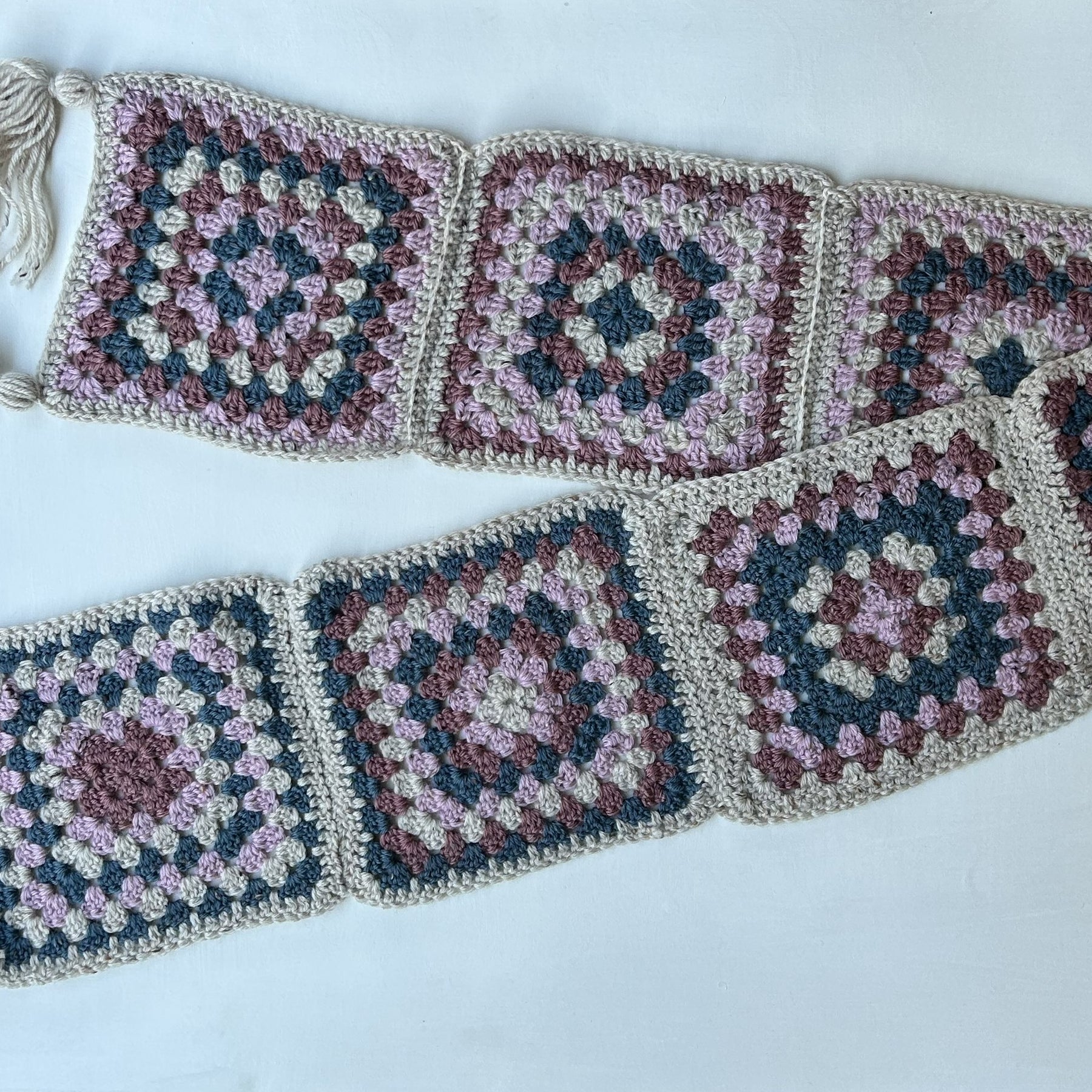 Granny Square Crochet Scarf with Tassels