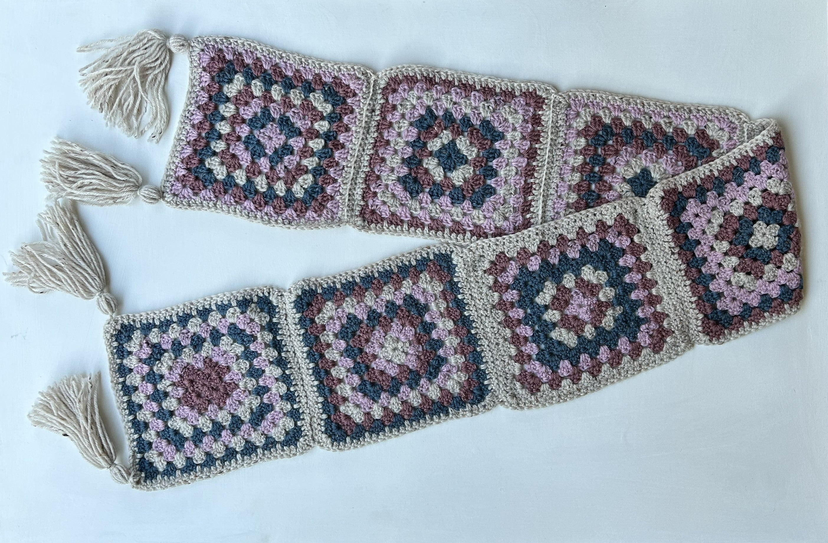 Granny Square Crochet Scarf with Tassels