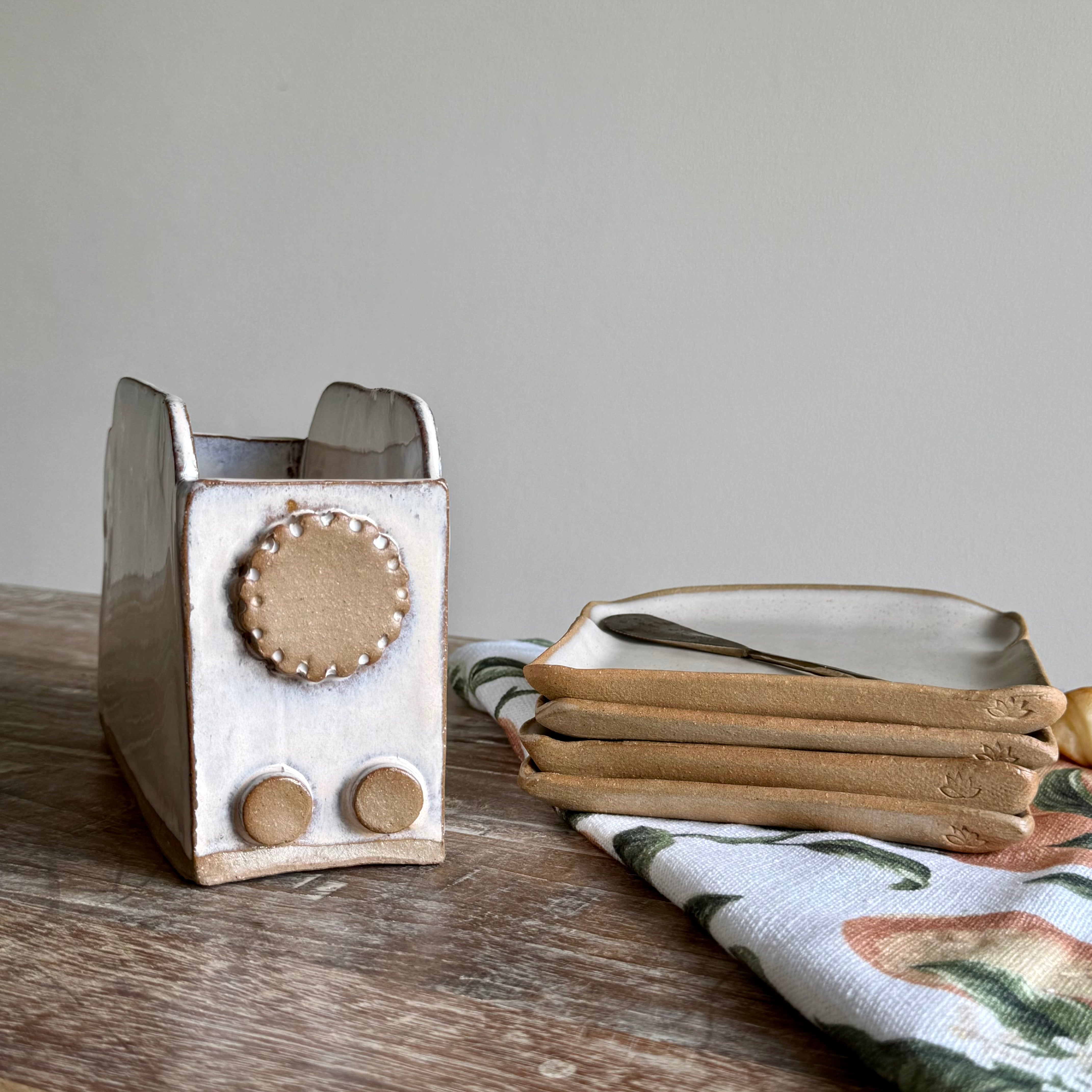 Slow Mornings - Handmade Ceramic Toaster & Toast Plate Set