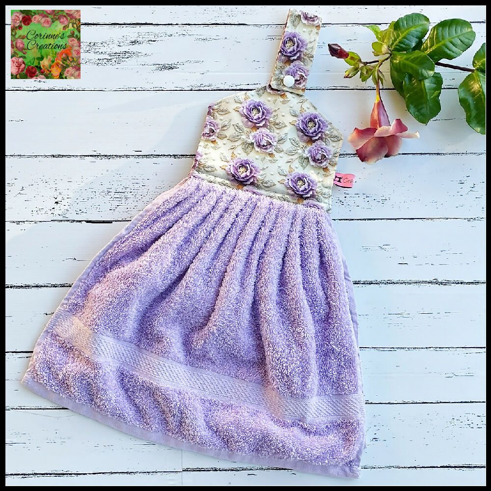 Hanging Hand Towel 3D Roses, Purple or Lilac