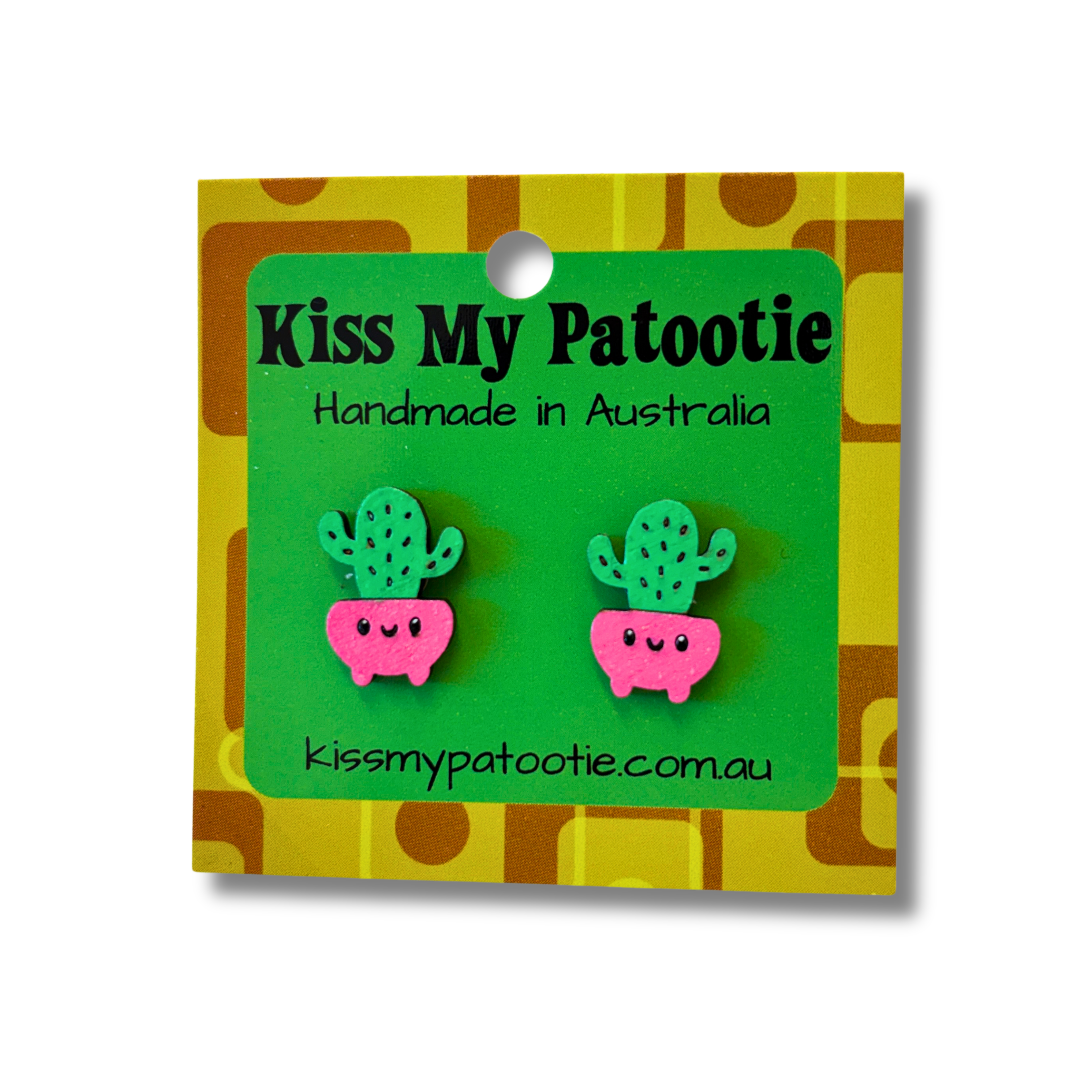 Succulent / cactus wooden earrings - hand painted studs