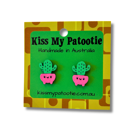 Succulent / cactus wooden earrings - hand painted studs