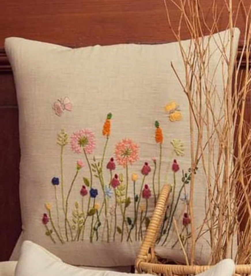 Wild Flower Embroidery Cushion Cover