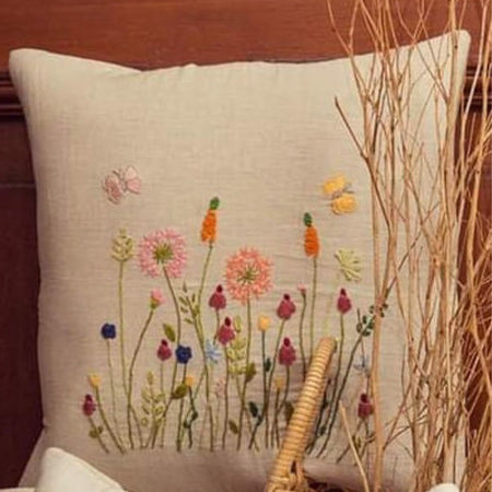 Wild Flower Embroidery Cushion Cover