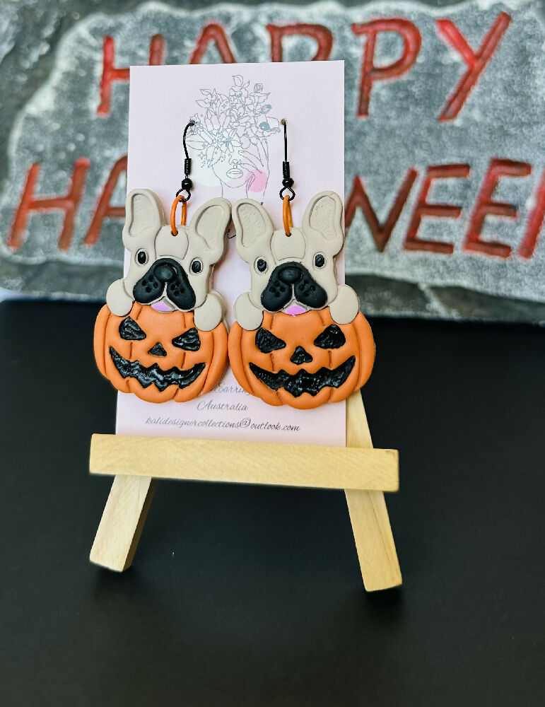 Frenchie Pumpkin Halloween Dangles