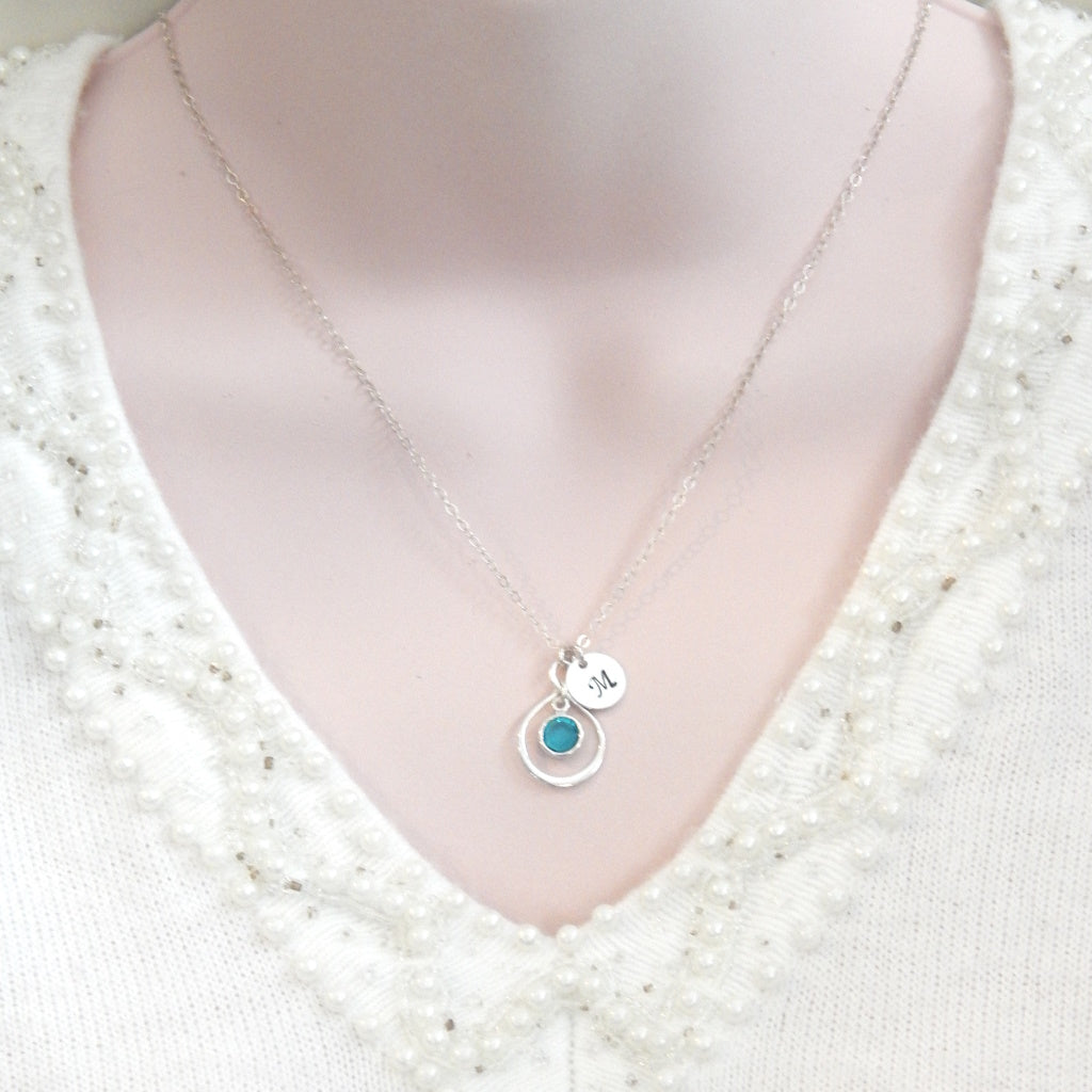Niece Gift Sterling Silver Initial and Birthstone Necklace