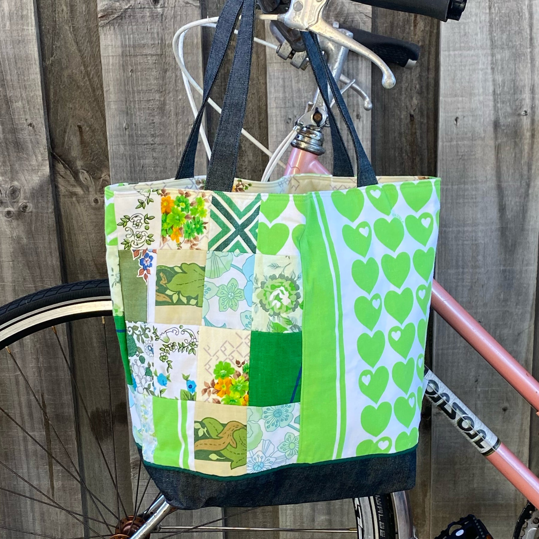 Heartland Handmade Tote Bag Upcycled Vintage Fabrics & Denim