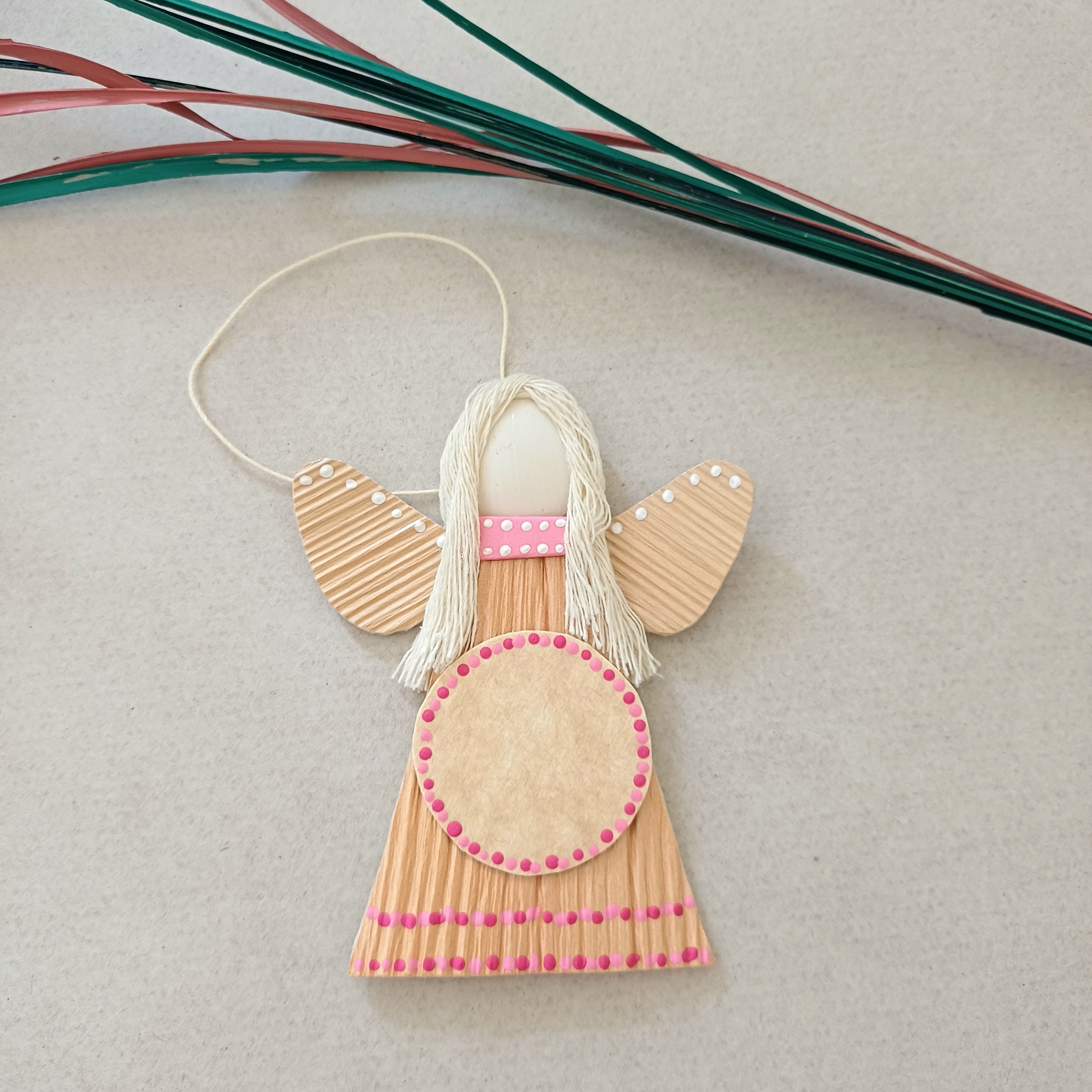 Handmade Palm Leaf Angel Ornament Place for Handwritten Greeting Sustainable